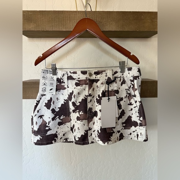 Refrain|Brown and White Utility micro Skirt,cow print/animal print•••NWT Size 28 - Picture 2 of 10